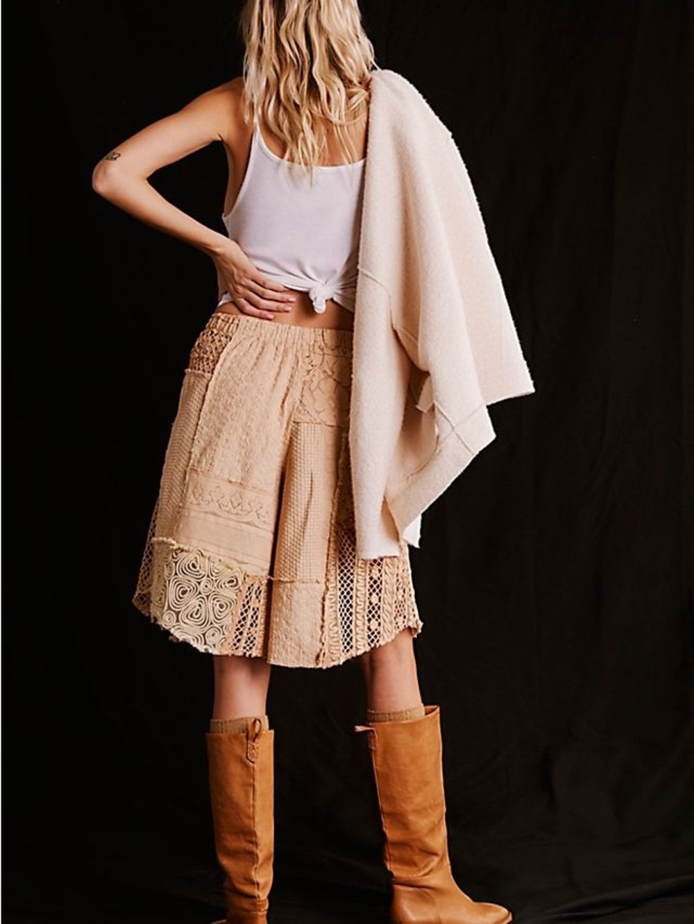 Free People Tess Patched Shorts Brownie Lace Patchwork Bermuda Shorts Size S NWT - Picture 2 of 6